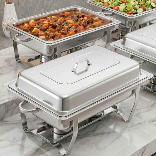 Miniatura 8 de GarveeHome Platos de roce para buffet, paquete de 2 unidades, de acero inoxidable de 8 cuartos de galón y calentadores de buffet con tapa, Plateado