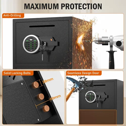 Miniatura 6 de Caja fuerte de seguridad digital extra grande de 6.0 pies cúbicos, resistente al fuego, impermeable, con ranura para depósito, alarma antirrobo