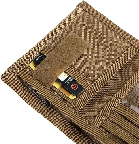 Miniatura 6 de EXCELLENT ELITE SPANKER Cartera triple de nailon para hombre, tarjetero táctico militar con bolsillo para monedas, cartera al aire libre, Marrón