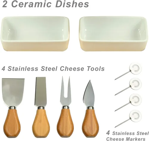 Miniatura 5 de Tabla de cortar de queso/embutidos de bambú grabada personalizada con cuencos de cerámica, herramientas de queso y marcadores de queso, diseñada