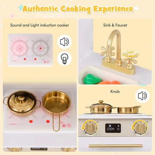 Miniatura 6 de INFANS Cocina de Juguete para Niños, Conjunto de Juego de Refrigerador Nevera de 2 Piezas Combinación con Tabla de Pared del Alfabeto Interactivo