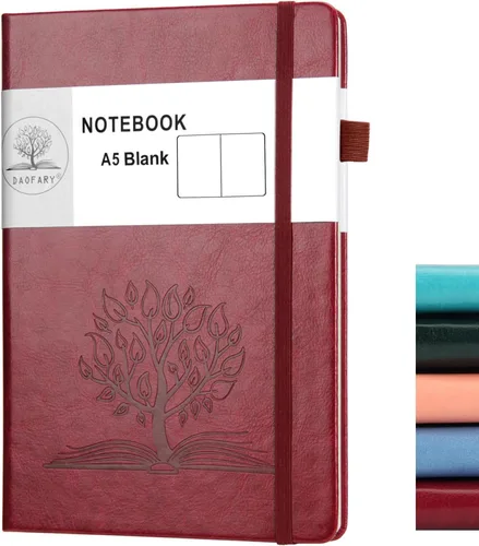 Miniatura 14 de Daofary Cuaderno A5 con rayas de cuero, 160 páginas, diario de 100gsm de papel grueso, tapa dura, con bolsillo, para trabajo, hombres y mujeres, 8.4