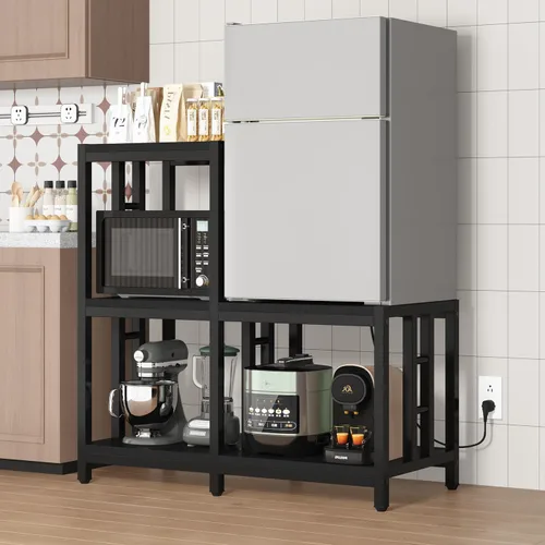 Miniatura 4 de Mini soporte para refrigerador con almacenamiento con toma de corriente, soporte para horno de microondas, estante para panaderos con estante