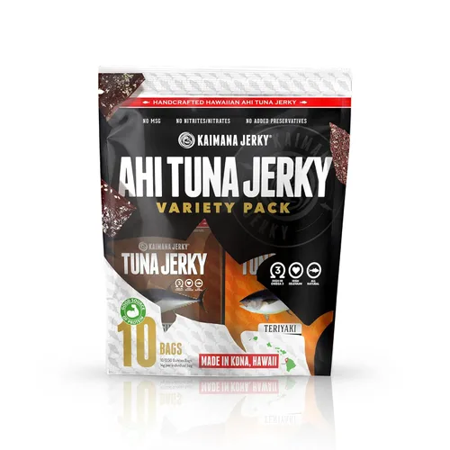 Miniatura 23 de Kaimana Jerky Ahi - Paquete de muestra de atún y salmón - Cecina de pescado totalmente natural y capturada en la naturaleza. Fabricado en Estados