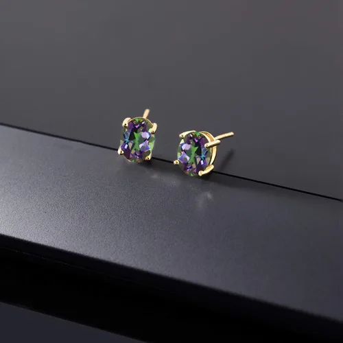 Miniatura 45 de Gem Stone King Aretes de oro de 14 quilates con piedra natal ovalada de 0.315 x 0.236 in Aretes de oro para mujer