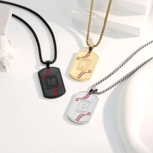 Miniatura 5 de A-Z Collar con etiqueta de perro para hombre, dije de béisbol, cadena de acero inoxidable de 22 + 2 pulgadas, regalo de joyería personalizado