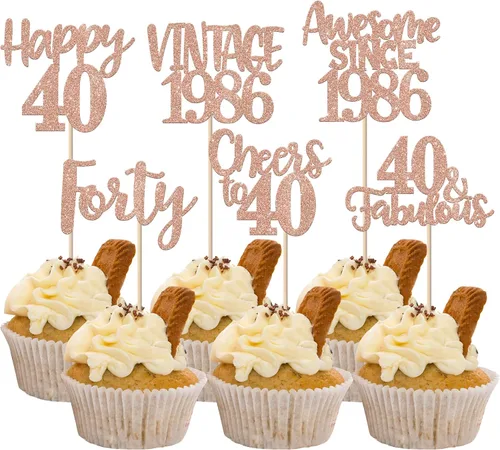 Miniatura 72 de Rsstarxi Paquete de 24 adornos para cupcakes vintage 2019 con purpurina negra para 5º cumpleaños, saludos a 5, cinco, 5, 5 fabulosos para cupcakes