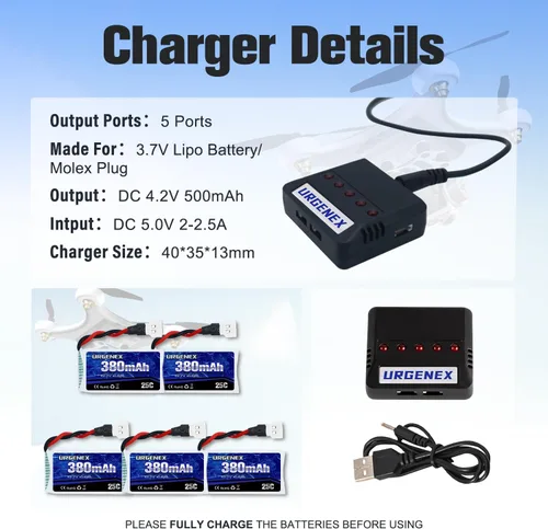 Miniatura 6 de 5 unids 3.7 V 380 mAh Drone batería 25C 1S Lipo batería con cargador 5in1 para SYMA Q11 AT-96 TR-C385 TR-P51 TR-F22 H99W H31 H6C H98 Holy Stone