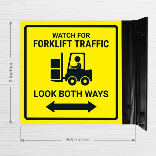 Miniatura 6 de Reloj para carretilla elevadora Tráfico Look Both Ways Projecting Sign, doble cara, 6x6 pulgadas, ACM, con accesorio negro satinado, fabricado