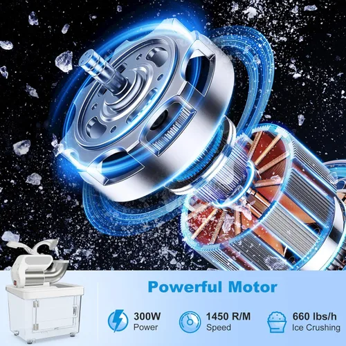 Miniatura 4 de COSTWAY Trituradora de hielo eléctrica, máquina de cono de nieve de 660 libras/h con cuchillas dobles, máquina de hielo afeitado aprobada por ETL