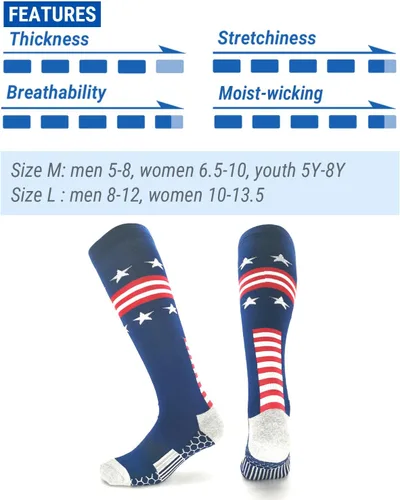 Miniatura 7 de Calcetines deportivos hasta la rodilla con bandera americana para béisbol, fútbol, sóftbol, fútbol