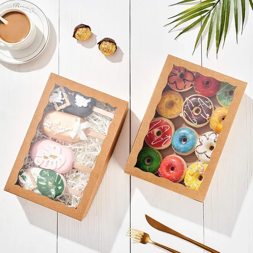 Miniatura 8 de Cajas de cartón de alta calidad de 10 x 7 x 2.5 pulgadas con ventana transparente para galletas, fresas paquete con 25 unidades. Kraft marrón