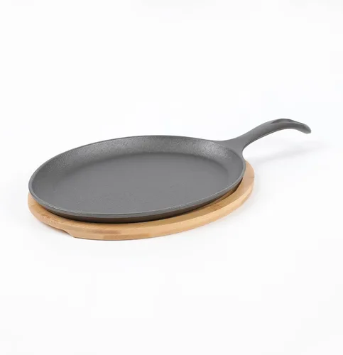 Miniatura 3 de HAWOK Plato de fajita de hierro fundido, 16.5 pulgadas de largo x 7.09 pulgadas de ancho, con bandeja de bambú y soporte para mango, pre-sazonado