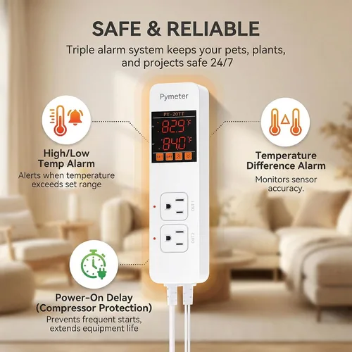 Miniatura 8 de Controlador digital de temperatura, termostato de reptil de sonda doble, salida controlada para tapete térmico de terrario, almohadilla