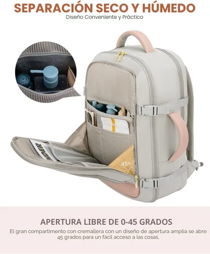 Miniatura 9 de LOVEVOOK Mochila de viaje para mujeres y hombres, Rosa-gris, Mochilas de viaje