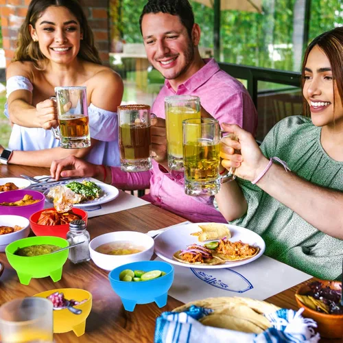 Miniatura 5 de meekoo Cuencos de salsa mexicanos multicolor de 4.5 pulgadas de diámetro, vajilla mexicana de plástico para tacos, dulces, chips, aperitivos