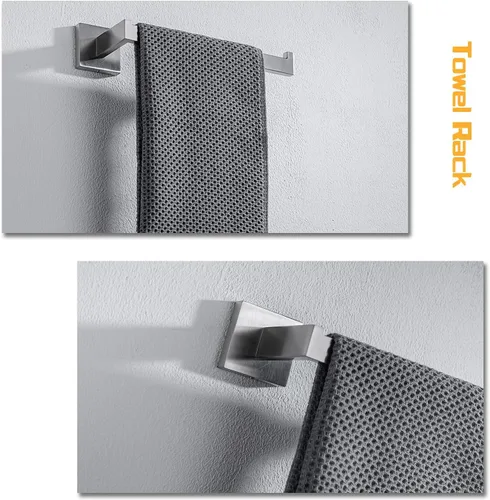 Miniatura 3 de Juego de accesorios de baño de 4 piezas, toallero, toallero, soporte para papel higiénico, ganchos para toallas, ganchos modernos cuadrados de acero