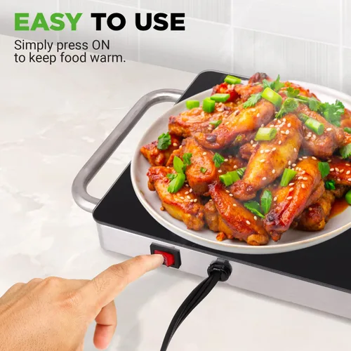 Miniatura 3 de NutriChef Placa eléctrica portátil para alimentos, bandeja de calentamiento de acero inoxidable y calentador de platos con parte superior de vidrio
