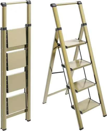 Miniatura 19 de HBTower Escalera de escalón, taburete plegable, taburete portátil de acero resistente para adultos con pedales anchos antideslizantes para el hogar