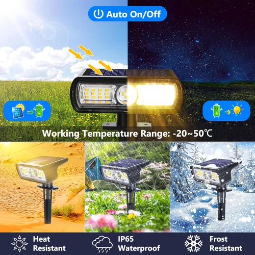 Miniatura 3 de Toodour Foco solar para exteriores, paquete de 2 luces solares para exteriores con 2 modos, luces de inundación impermeables alimentadas por energía