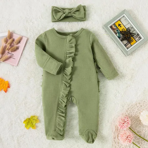 Miniatura 3 de Ropa para bebé recién nacida, con volantes, con cremallera, para llegar a casa, ropa de otoñoinvierno de 0 a 12 meses
