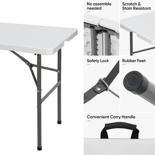 Miniatura 5 de SUPER DEAL Mesa plegable portátil de plástico de 4 pies, pequeña para interiores y exteriores, resistente, plegable por la mitad, mesa para picnic