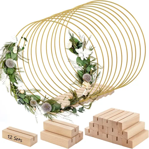 ZOOFOX Paquete de 12 centros de mesa de aro floral de metal con soporte, aro de metal grande de 12 pulgadas para manualidades, anillos de aro