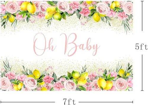 Miniatura 3 de MEHOFOND Telón de fondo de baby shower de limón de 7 x 5 pies para niño Oh Baby Blue Floral Lemonade Background Party Banner Decoración de mesa