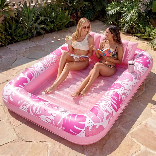 Miniatura 25 de Flotador inflable de bronceado para piscina Sloosh, 70 x 46 pulgadas, flotadores de piscina para adultos con almohada, 4 en 1, balsa de baño de sol