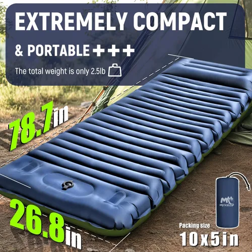 Miniatura 3 de Myxslop Colchoneta para dormir, colchoneta inflable ultraligera para acampar con almohada y bomba, colchón de aire súper portátil, ideal
