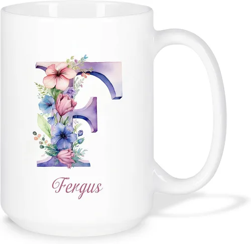Miniatura 17 de Taza de café personalizada de la letra A del alfabeto, Taza de café blanca con nombre personalizado único, Taza inicial de monograma floral