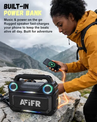 Miniatura 8 de Altavoz Bluetooth para exteriores, graves fuertes de 160 W. Resistente, IP67 impermeable, tiempo de reproducción 24 horas con luces, altavoces Negro
