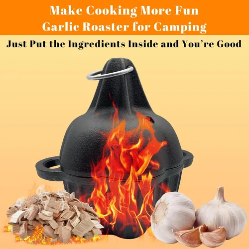 Miniatura 7 de Asador de hierro fundido, caja de ahumador de hierro fundido pre-sazonado para asar a gas, asador de ajo para horno, ideal para ahumar, asar, ajo