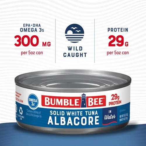 Miniatura 3 de Bumble Bee Atún blanco sólido en agua, lata de 5 onzas, atún capturado en la naturaleza, 1.02 oz de proteína por porción, proyecto verificado sin