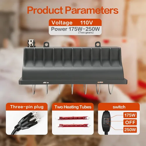 Miniatura 6 de Paquete de 2 calentadores de gallinero de 250 W para perrera, cama para gatos, reptiles e incubadoras, 2 modos de calentamiento para gallinero