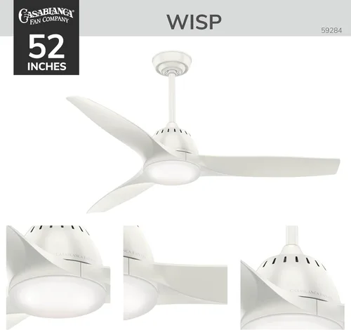 Miniatura 11 de Casablanca Fan Company 59284 Ventilador de techo Wisp de 52 pulgadas con luz con control remoto de mano, grande, acabado blanco fresco