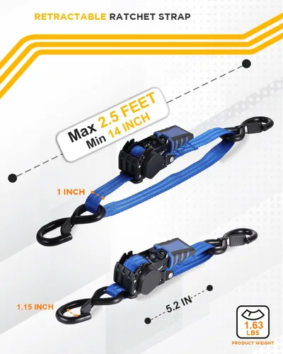Miniatura 3 de Strapinno Correas de carraca retráctiles - 1 pulgada x 2.5 pies de alta resistencia ajustables para popa de barco, 2 piezas, resistencia a rotura