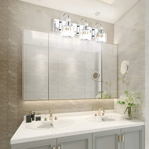 Miniatura 4 de Ralbay Modernas luces LED de cristal para tocador de baño, 3 luces de acero inoxidable, luces de tocador de cristal sobre el espejo, accesorios