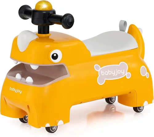 Miniatura 10 de BABY JOY Juguetes para niños pequeños, auto deslizante de pie a piso con almacenamiento debajo del asiento, luces, música y bocina, 4 ruedas Blanco