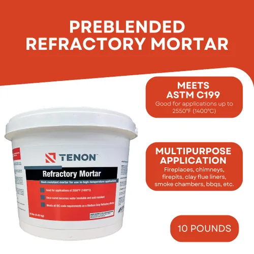 Miniatura 2 de Tenon Mortero refractario - Mezcla de alta temperatura para chimeneas, hogueras, chimeneas, parcheo, ladrillo, arcilla y más, de color blanco, alta