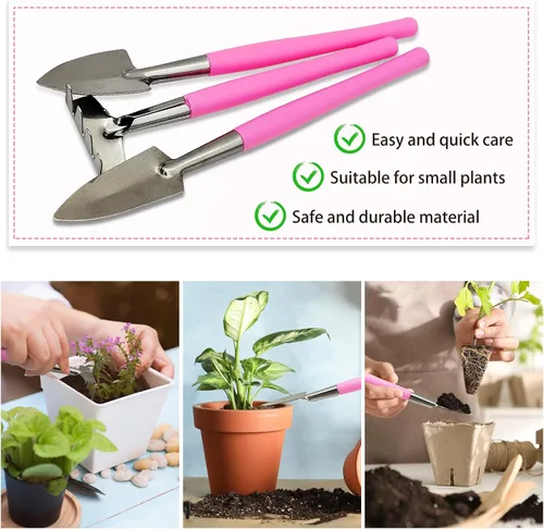 Miniatura 2 de Mini herramientas de jardinería, 3 piezas de herramientas de acero inoxidable para suculentas, pala, rastrillo de pala, pala de mano de 2