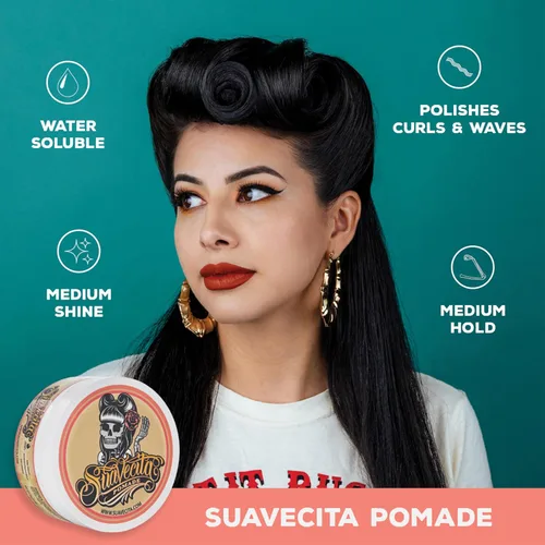 Miniatura 5 de Suavecita - Pomada para mujer, lata de 2.3 onzas, sujeción media, alto brillo, a base de agua, sin escamas como la cera, peinados de gel sin cabello