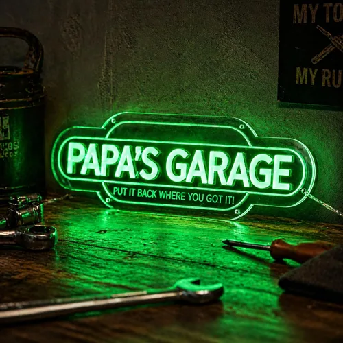 Miniatura 15 de Letrero de neón de garaje azul personalizado con calcomanías, letrero de luz LED de acrílico personalizado hecho a mano, letrero de neón LED