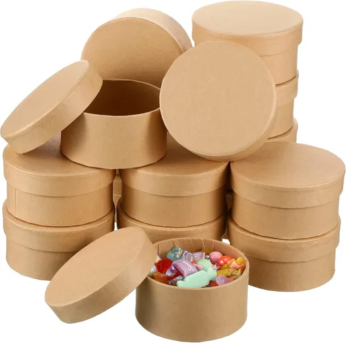Geyee Cajas redondas de papel maché con tapas, pequeñas cajas de regalo de cartón anidable de 3.9 pulgadas para manualidades, manualidades,