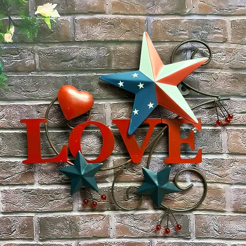 Miniatura 4 de 4homemax Primitive Country - Arte de pared de metal con estrellas y corazones americanos, 4 de julio, decoración patriótica de pared para interiores