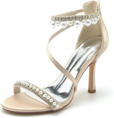 Zapatos de novia para mujer, con puntera abierta, tacón alto, correa en el tobillo, zapatos de vestir, informales, formales, para bodas, fiestas,