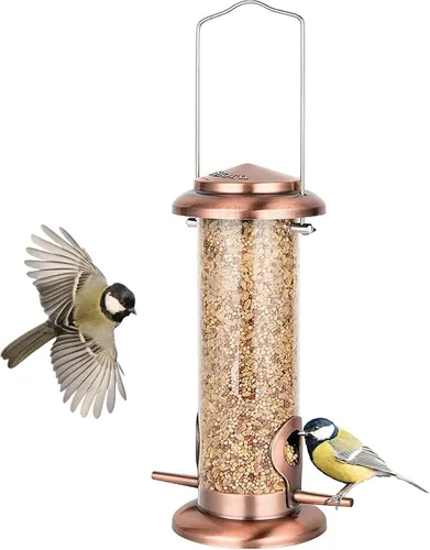 Miniatura 9 de iBorn - Comedero de metal para pájaros colgante, comederos para aves silvestres para mezclas de semillas, resistente, acabado metálico completo, 2