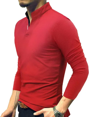 Miniatura 3 de LOGEEYAR Camisa polo de moda para hombre, de manga larga, ajustada, Henley, ropa de algodón piqué