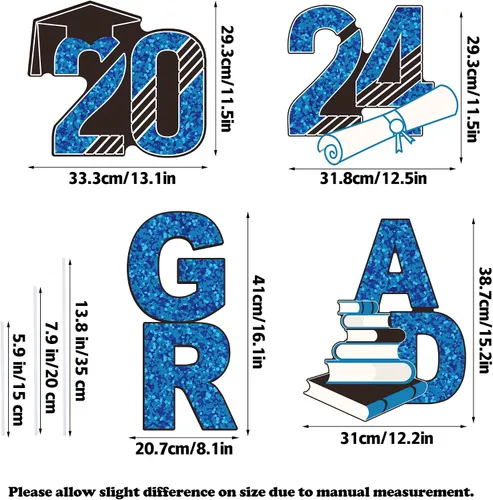 Miniatura 2 de URATOT 4 letreros azules de graduación 2024 con estacas brillantes de graduación para césped de graduación de clase de 2024, decoraciones de fiesta