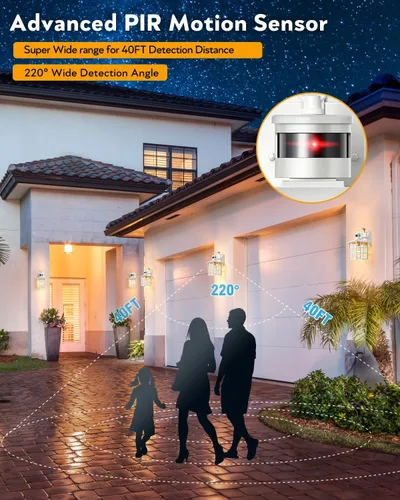 Miniatura 5 de VIANIS Luces de pared al aire libre con sensor de movimiento, luces de pared blancas del atardecer al amanecer, accesorio de luz exterior, linterna